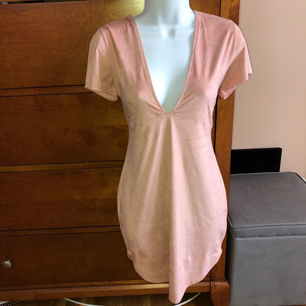 Pink faux Suede sexy mini dress